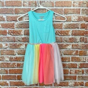 Rainbow dress with blue top